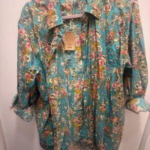 Natural Life Floral Button-Up Shirt in Blue and Pink
